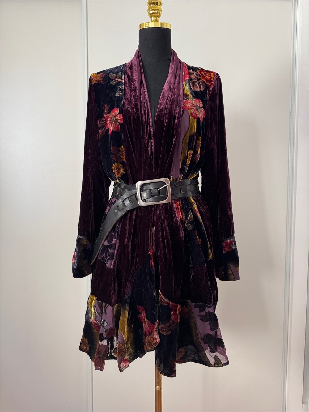 Ania A Grape Vintage Velvet Paneled Devore Kimono